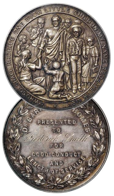 1905年英国“巴纳多之家”福利院致赠志愿者纪念银章/PCGS SP62