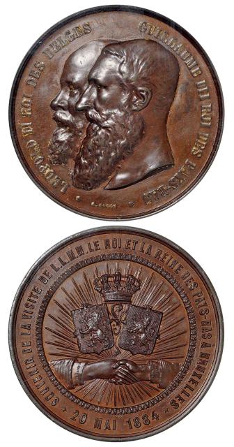 1884年比利时国王与荷兰女王访问布鲁塞尔纪念铜章/PCGS SP63