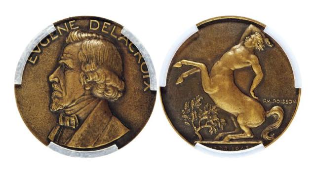 1863年法国欧仁·德拉克罗瓦像纪念铜章/PCGS SP64
