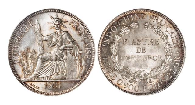 1901年法属安南“坐洋”壹圆银币/PCGS MS65
