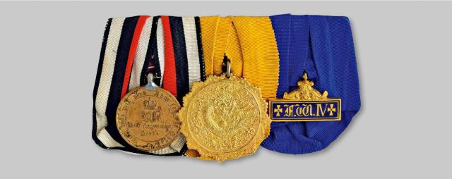 清代云龙纹银鎏金头等功牌、德国普法战争勋章、德国汉诺威银鎏金章各一枚