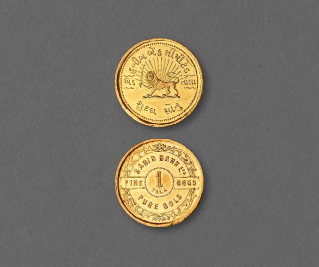 1940年代印度哈比卜银行弯刀狮子图1托拉金币