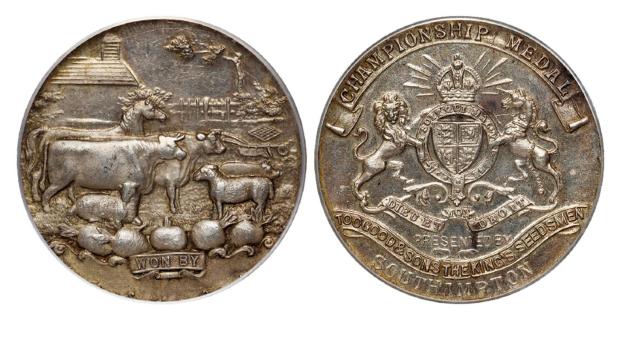 英国南安普敦图古德父子皇家种子供应商纪念银章/PCGS SP63