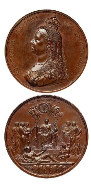 英国维多利亚女王登基五十周年纪念铜章/PCGS SP63BN