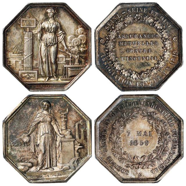 1819、1859年法国工商信用总公司银质代用币/均PCGS MS64