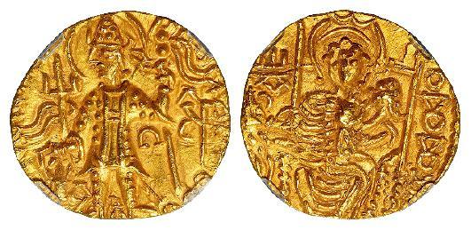 公元290-310年贵霜帝国韦苏提婆一世金币/德泉缘 MS