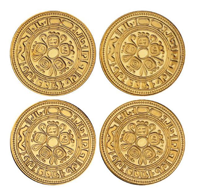 1976年伯利兹玛雅遗迹图100伯利兹元纪念金币四枚