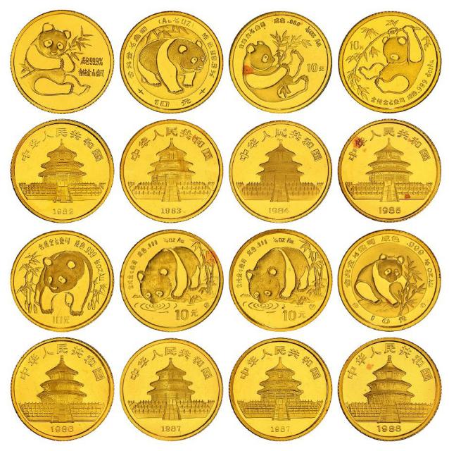 1982-1988年熊猫普制纪念金币八枚套装