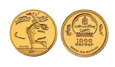 2006年蒙古冰上舞蹈皇后金质镶钻石1000图格里克纪念币