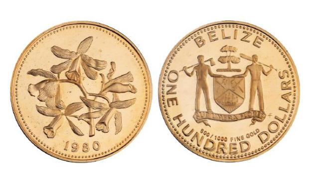 1980年伯利兹卡特利亚兰图100伯利兹元纪念金币