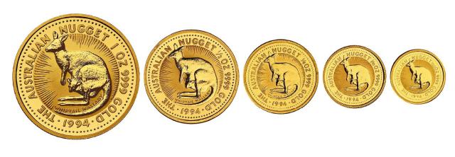 1994年澳大利亚袋鼠纪念金币五枚全套