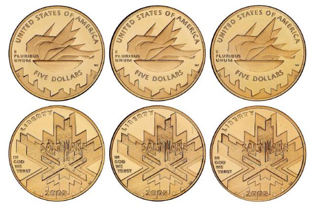2002年美国发行第19届冬季奥林匹克运动会纪念金币三枚