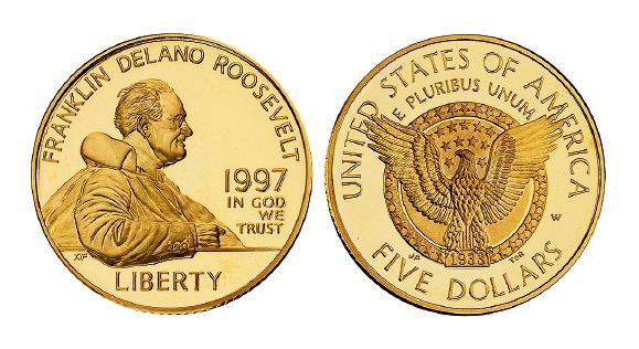 1997年美国第32任总统富兰克林·德拉诺·罗斯福纪念5美元金币