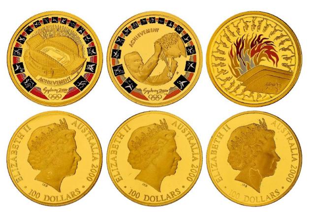 2000年澳大利亚发行第27届奥林匹克运动会彩色纪念金币三枚套装
