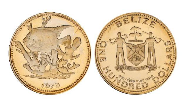 1979年伯利兹堡礁图100伯利兹元纪念金币