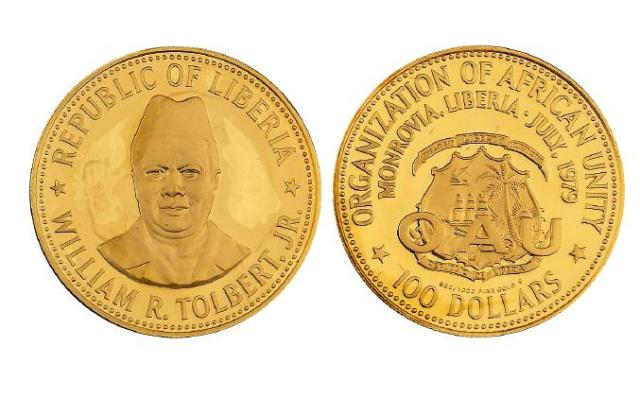 1979年利比里亚非洲国家首脑会议纪念100利比里亚元金币