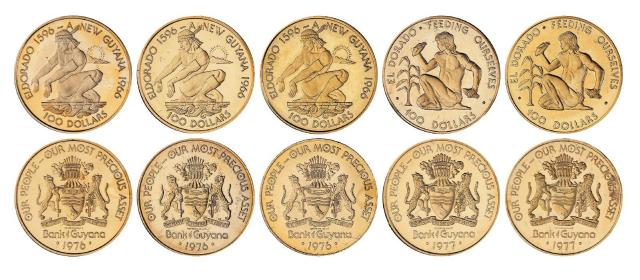 1976-1977年圭亚那纪念金币五枚