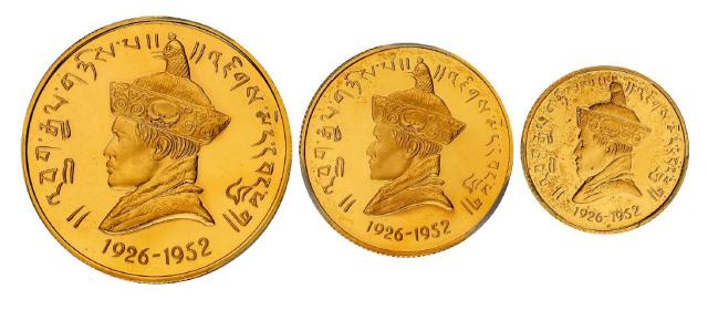 1966年不丹国王吉格梅·旺楚克像纪念金币三枚/PCGS PR67DCAM、PR68DCAM、PR67DCAM