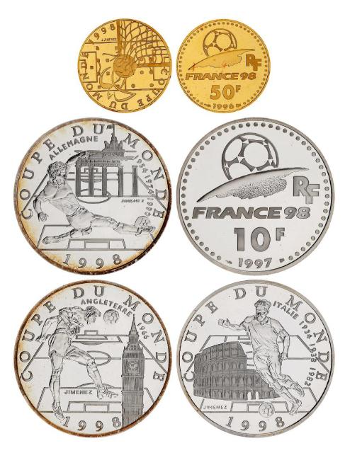 1996、1997年法国发行第16届世界杯足球赛纪念币四枚套装