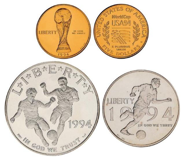 1994年美国发行第15届世界杯足球赛纪念币三枚套装