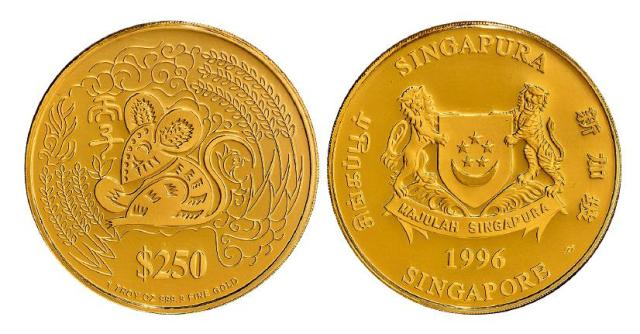 1996丙子（鼠）年新加坡250新加坡元生肖纪念金币