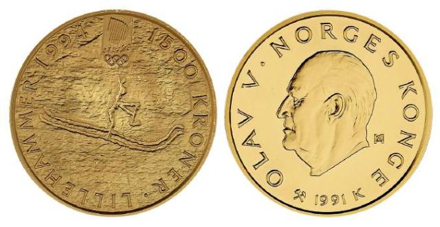 1991年挪威发行第17届冬季奥林匹克运动会纪念金币