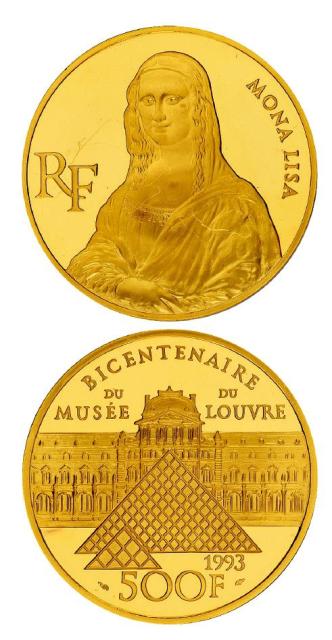 1993年法国卢浮宫博物馆二百周年系列·《蒙娜丽莎》500法郎纪念金币