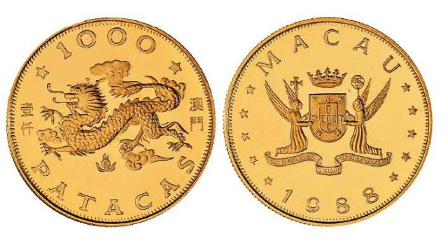 1988年澳门龙年1000澳门元生肖纪念金币