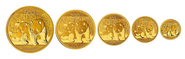 2010年熊猫普制纪念金币五枚全套