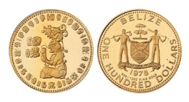 1978年伯利兹玛雅文明图100伯利兹元纪念金币