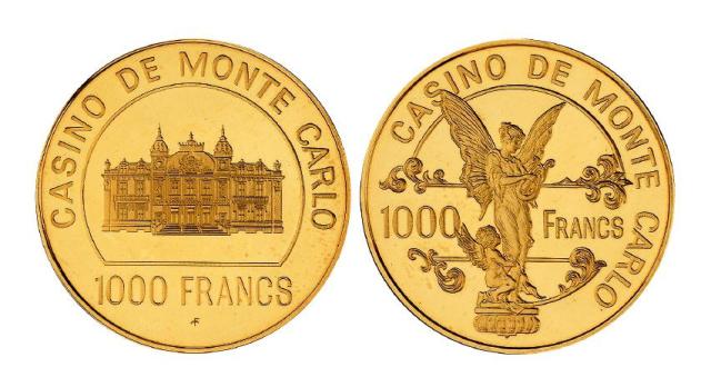 1979年法国蒙特卡洛大赌场开设一百周年纪念1000法郎金质筹码