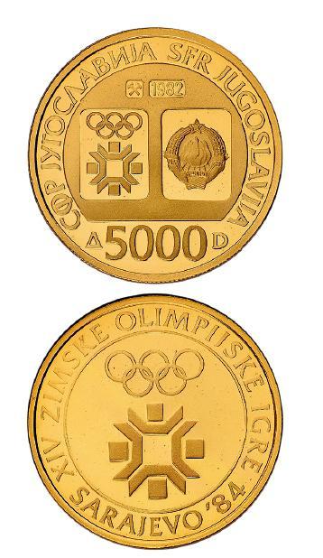 1982年南斯拉夫发行第14届冬季奥林匹克运动会纪念金币