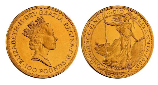 1989年英国发行女王伊丽莎白二世像100英镑纪念金币