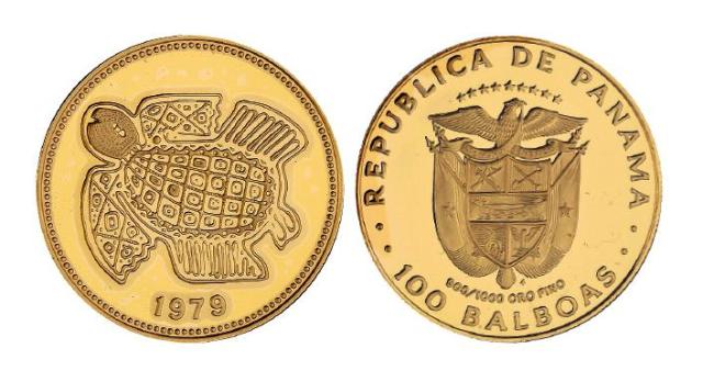 1979年巴拿马民族工艺品海龟图100巴波亚纪念金币