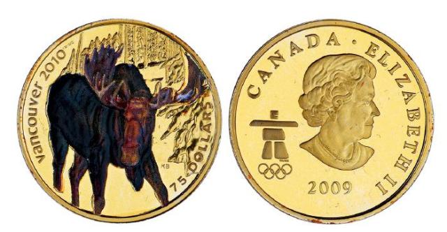 2009年加拿大发行第21届冬季奥林匹克运动会彩色纪念金币一枚
