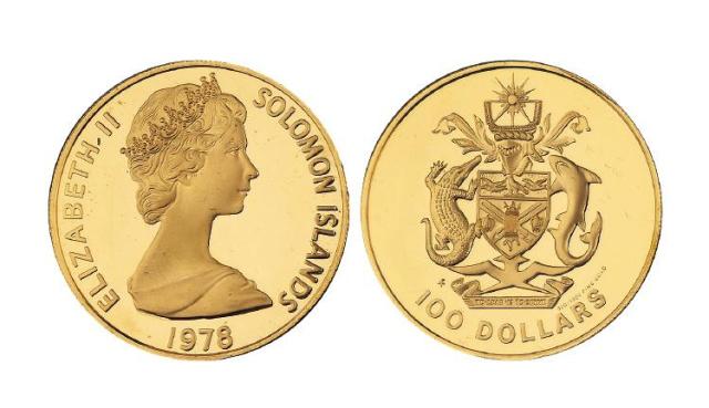 1978年所罗门群岛发行英国女王伊丽莎白二世像100所罗门群岛元纪念金币